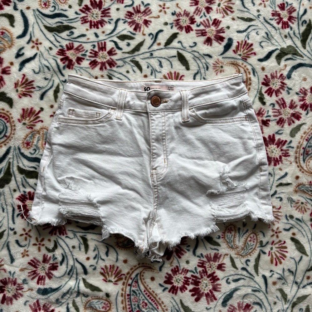 SO Women's White Frayed Jean Shorts